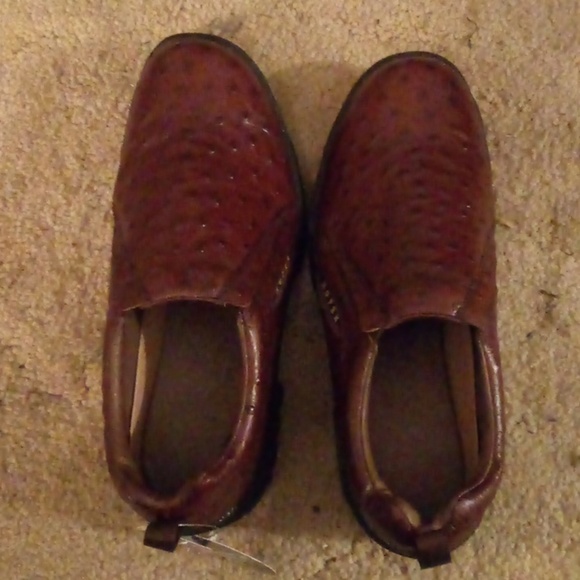 Roper Mens Performance Sport Slip-Ons Cognac Tan Faux Ostrich Leather Shoes - Picture 9 of 10